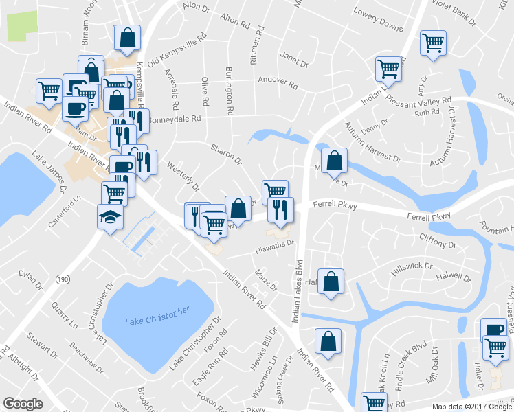 map of restaurants, bars, coffee shops, grocery stores, and more near 1349 Stonecypher Court in Virginia Beach
