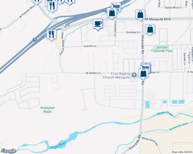 map of restaurants, bars, coffee shops, grocery stores, and more near 430 Hagens Alley in Mesquite