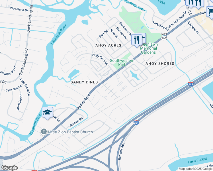 map of restaurants, bars, coffee shops, grocery stores, and more near 4115 Jennifer Crescent in Chesapeake
