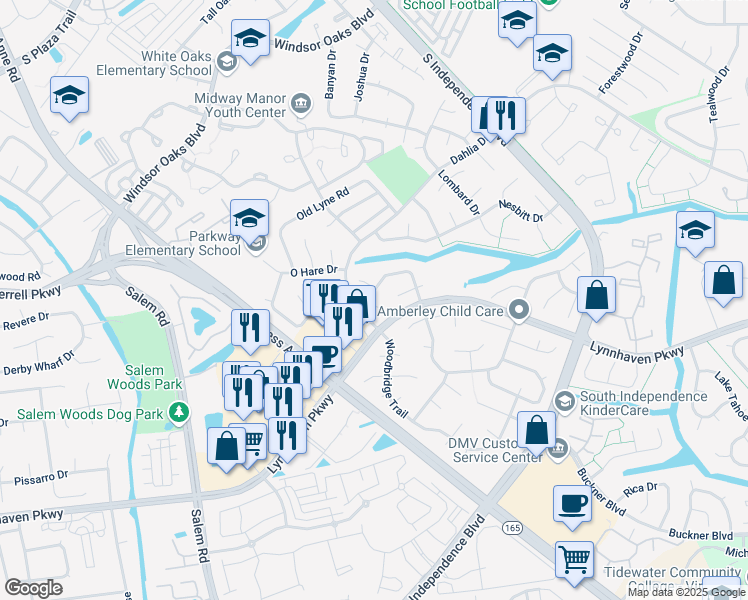 map of restaurants, bars, coffee shops, grocery stores, and more near 4216 Longwood Road in Virginia Beach