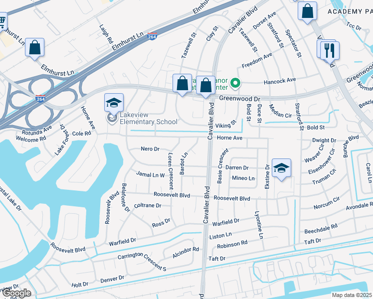 map of restaurants, bars, coffee shops, grocery stores, and more near 1410 Bardot Lane in Portsmouth