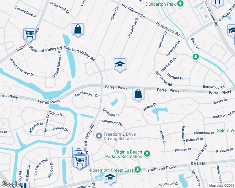 map of restaurants, bars, coffee shops, grocery stores, and more near 4743 Greenlaw Drive in Virginia Beach