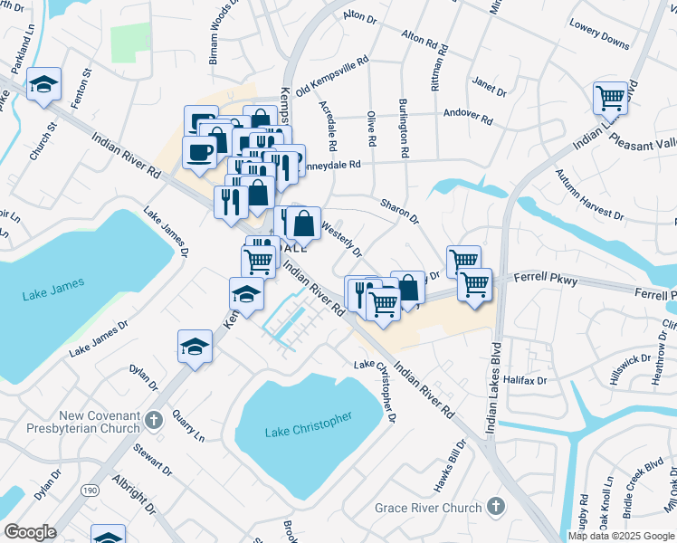 map of restaurants, bars, coffee shops, grocery stores, and more near 1416 Talisman Circle in Virginia Beach