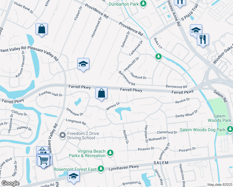 map of restaurants, bars, coffee shops, grocery stores, and more near 1405 Shelborne Court in Virginia Beach