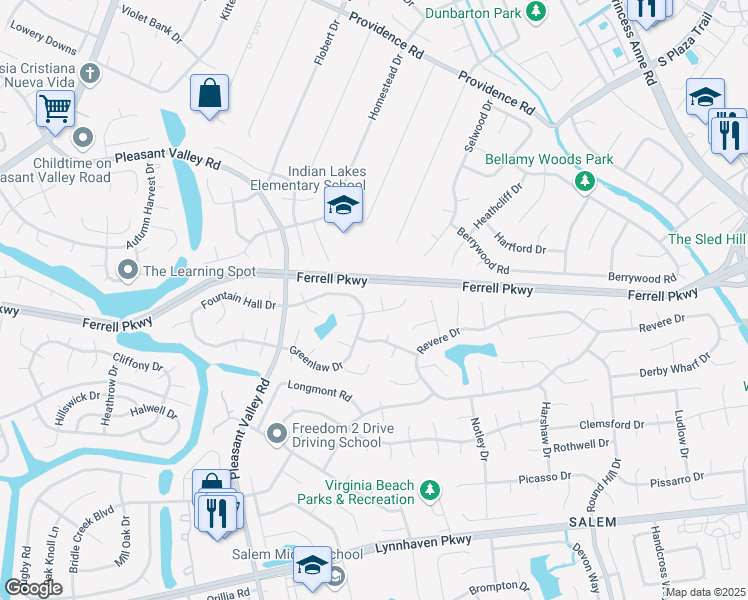 map of restaurants, bars, coffee shops, grocery stores, and more near 1311 Elk Court in Virginia Beach