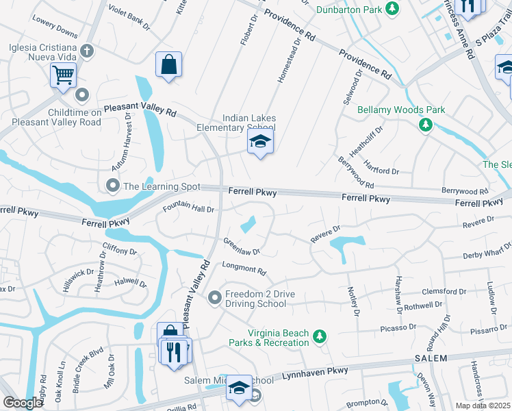 map of restaurants, bars, coffee shops, grocery stores, and more near 4743 Greenlaw Drive in Virginia Beach