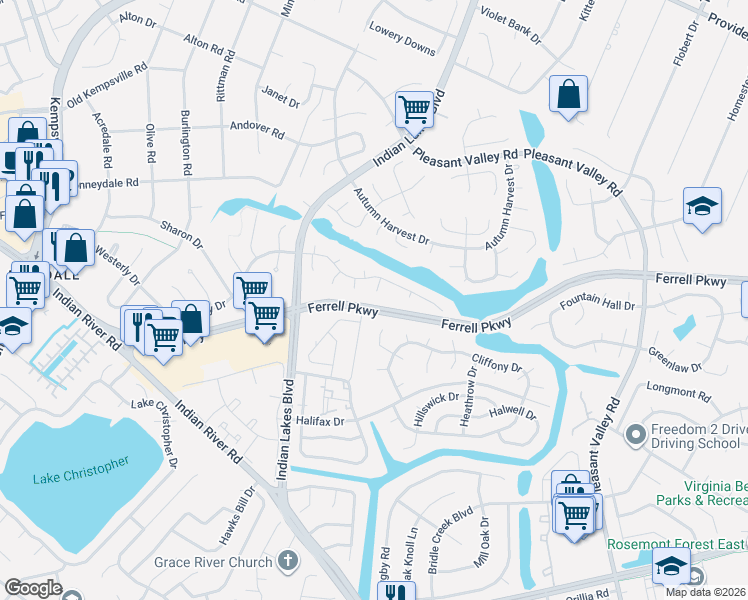 map of restaurants, bars, coffee shops, grocery stores, and more near 1508 Mallory Court in Virginia Beach