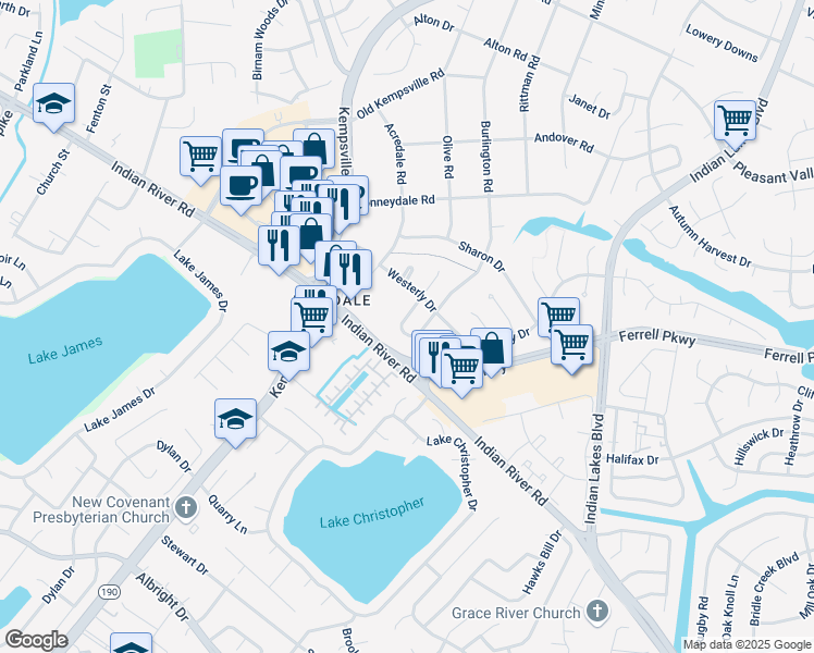 map of restaurants, bars, coffee shops, grocery stores, and more near 1416 Talisman Circle in Virginia Beach