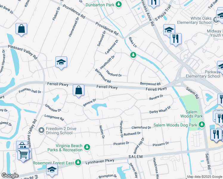map of restaurants, bars, coffee shops, grocery stores, and more near 1404 Hatick Court in Virginia Beach