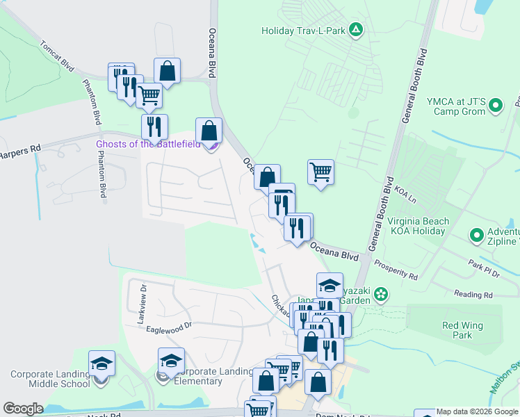 map of restaurants, bars, coffee shops, grocery stores, and more near 1308 Beacons Reach Drive in Virginia Beach