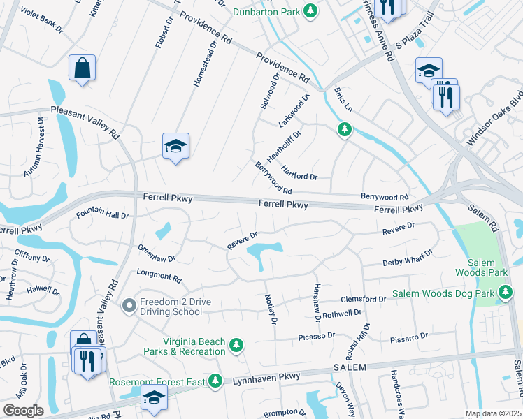 map of restaurants, bars, coffee shops, grocery stores, and more near 1404 Shelborne Court in Virginia Beach
