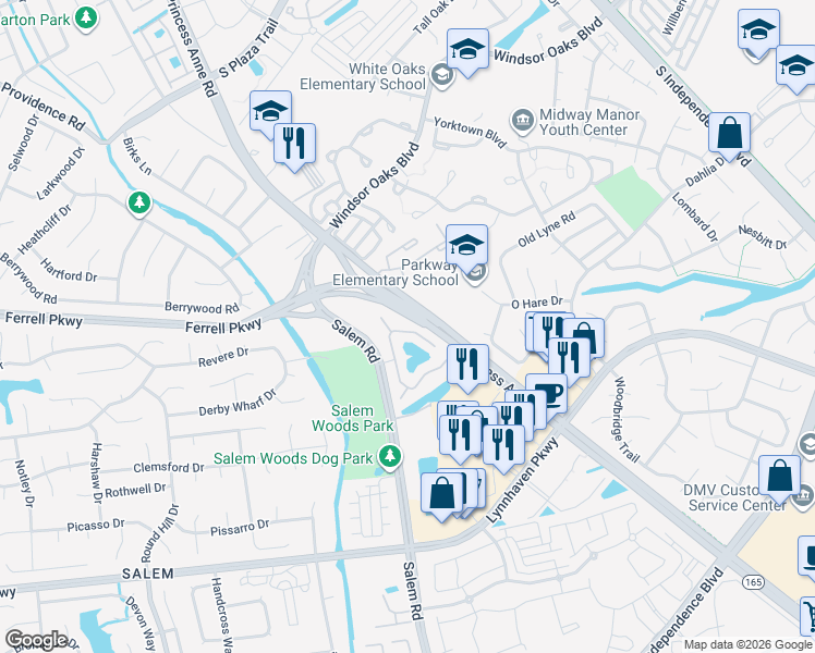 map of restaurants, bars, coffee shops, grocery stores, and more near 4350 Trafton Arch in Virginia Beach