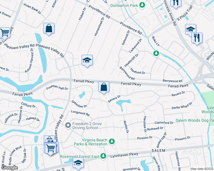 map of restaurants, bars, coffee shops, grocery stores, and more near 4601 Glencoe Lane in Virginia Beach