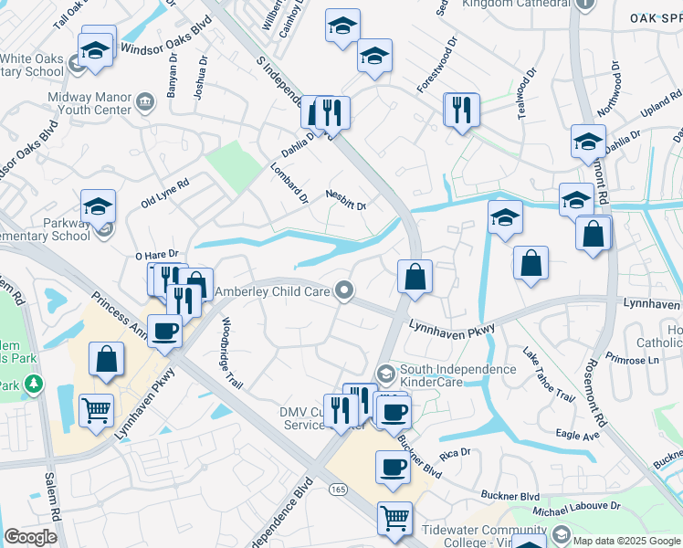 map of restaurants, bars, coffee shops, grocery stores, and more near 4009 Riverside Court in Virginia Beach