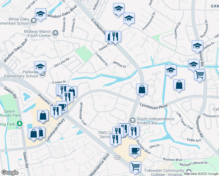map of restaurants, bars, coffee shops, grocery stores, and more near 4048 Riverside Court in Virginia Beach