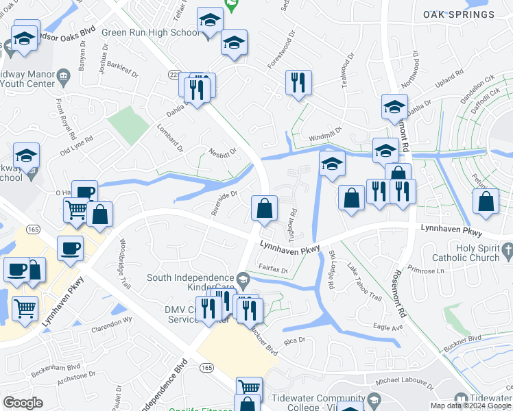 map of restaurants, bars, coffee shops, grocery stores, and more near 3904 Snug Harbor Drive in Virginia Beach