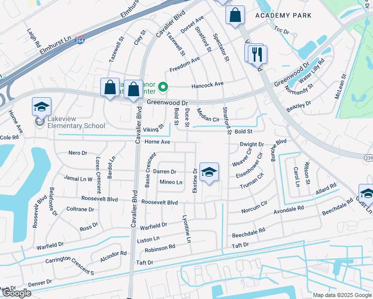 map of restaurants, bars, coffee shops, grocery stores, and more near 906 Basie Crescent in Portsmouth