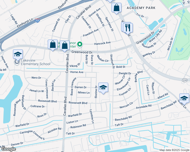 map of restaurants, bars, coffee shops, grocery stores, and more near 902 Basie Crescent in Portsmouth