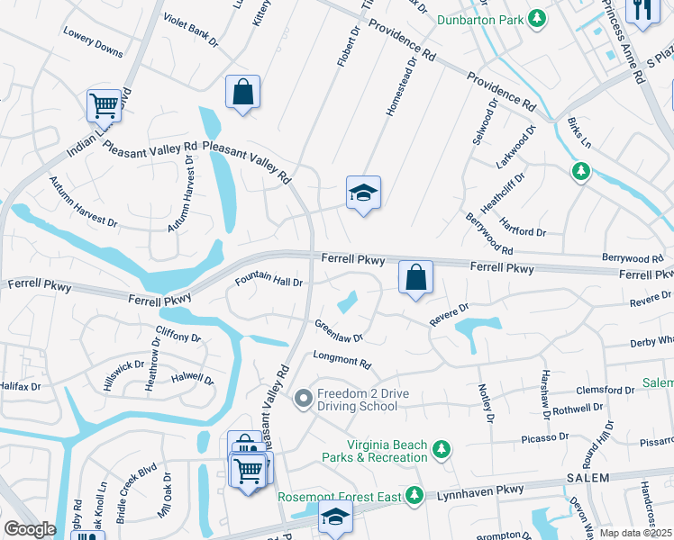 map of restaurants, bars, coffee shops, grocery stores, and more near 1310 Gaineford Court in Virginia Beach