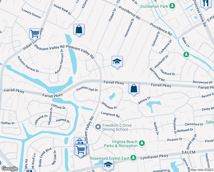 map of restaurants, bars, coffee shops, grocery stores, and more near 1310 Gaineford Ct in Virginia Beach