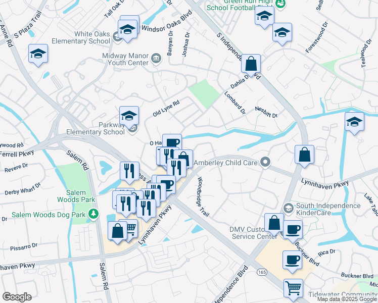 map of restaurants, bars, coffee shops, grocery stores, and more near 4216 Longwood Road in Virginia Beach