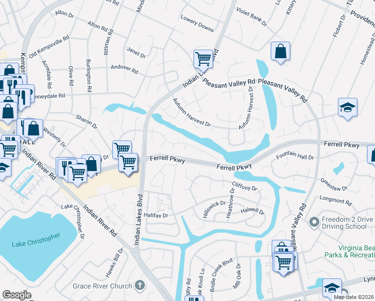 map of restaurants, bars, coffee shops, grocery stores, and more near 1508 Mallory Court in Virginia Beach