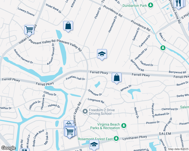 map of restaurants, bars, coffee shops, grocery stores, and more near 1310 Gaineford Court in Virginia Beach