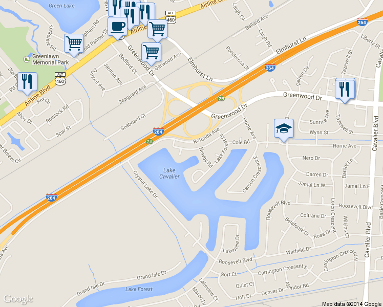 map of restaurants, bars, coffee shops, grocery stores, and more near 1435 Welcome Road in Portsmouth