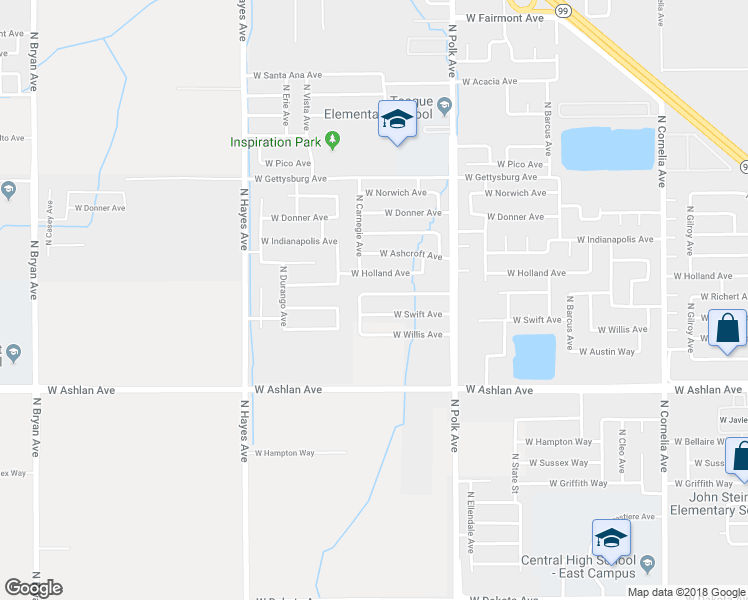 map of restaurants, bars, coffee shops, grocery stores, and more near 5659 W Richert Ave in Fresno