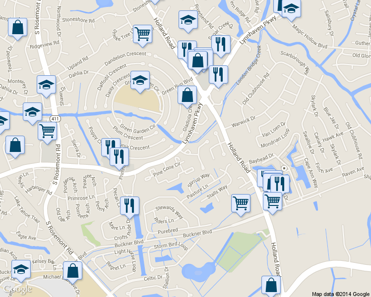 map of restaurants, bars, coffee shops, grocery stores, and more near 3416 Crimson Holly Court in Virginia Beach