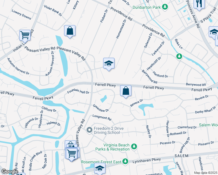 map of restaurants, bars, coffee shops, grocery stores, and more near 4732 Greenlaw Drive in Virginia Beach