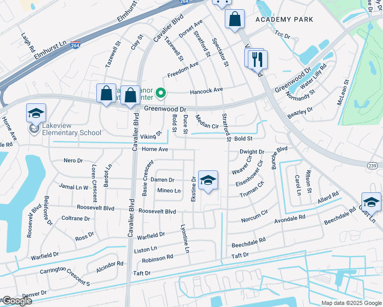 map of restaurants, bars, coffee shops, grocery stores, and more near 901 Horne Avenue in Portsmouth