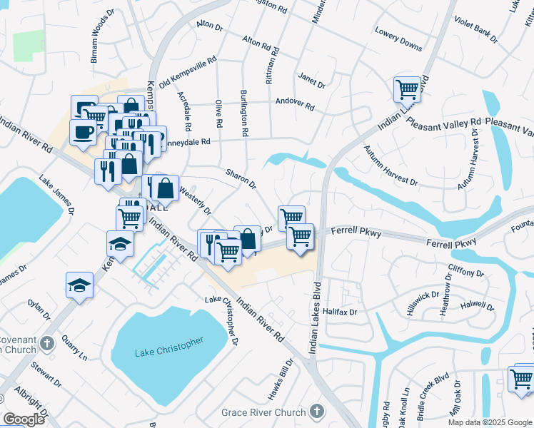 map of restaurants, bars, coffee shops, grocery stores, and more near 1349 Stonecypher Court in Virginia Beach