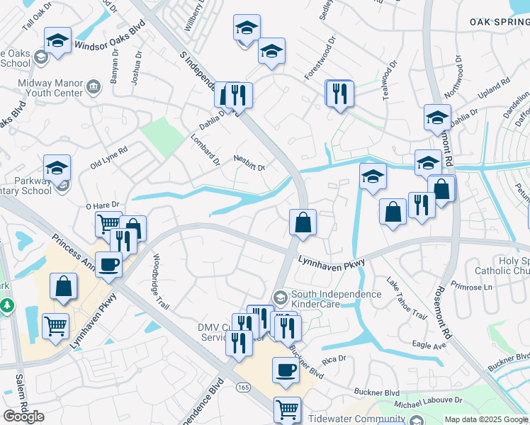 map of restaurants, bars, coffee shops, grocery stores, and more near 1372 Riverside Drive in Virginia Beach
