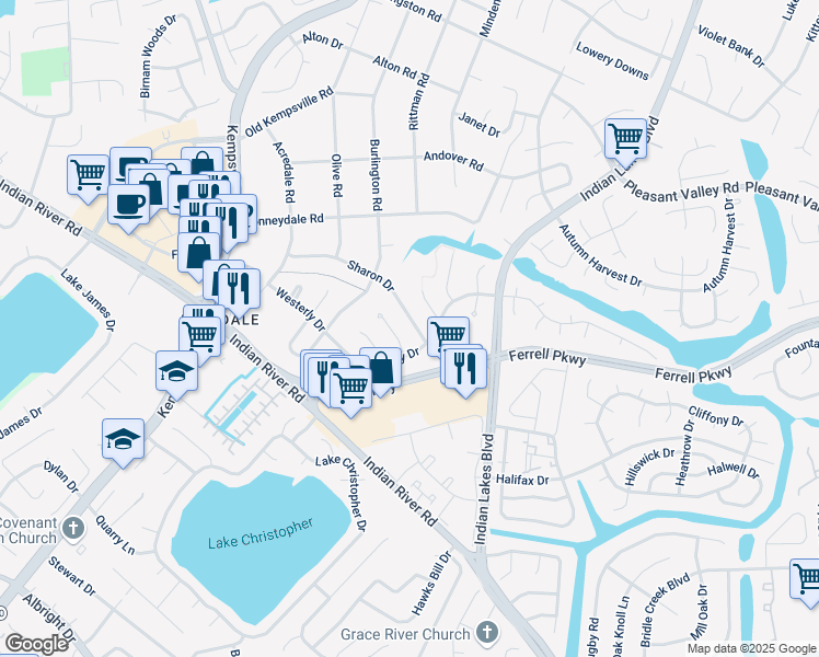 map of restaurants, bars, coffee shops, grocery stores, and more near 1349 Stonecypher Court in Virginia Beach
