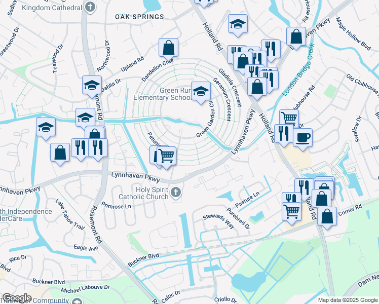 map of restaurants, bars, coffee shops, grocery stores, and more near 3428 Petunia Crescent in Virginia Beach