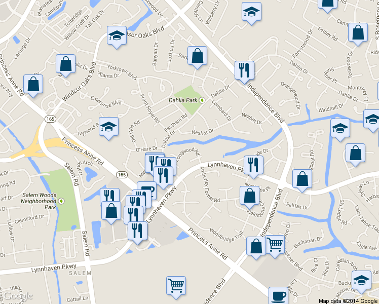 map of restaurants, bars, coffee shops, grocery stores, and more near 4204 Conway Court in Virginia Beach