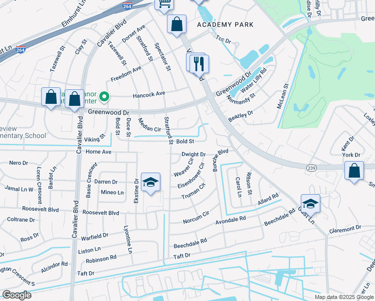map of restaurants, bars, coffee shops, grocery stores, and more near 402 Dwight Drive in Portsmouth
