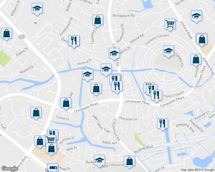 map of restaurants, bars, coffee shops, grocery stores, and more near 1542 Crescent Pointe Lane in Virginia Beach