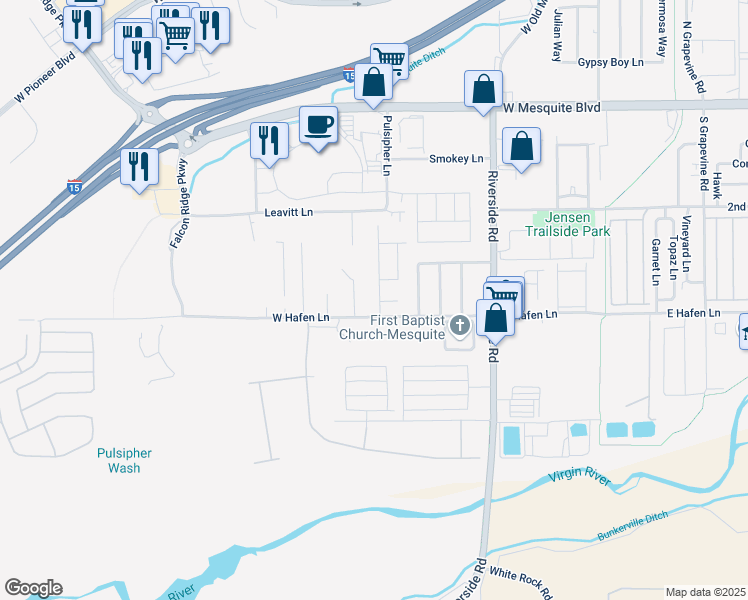 map of restaurants, bars, coffee shops, grocery stores, and more near 375 Habib Way in Mesquite