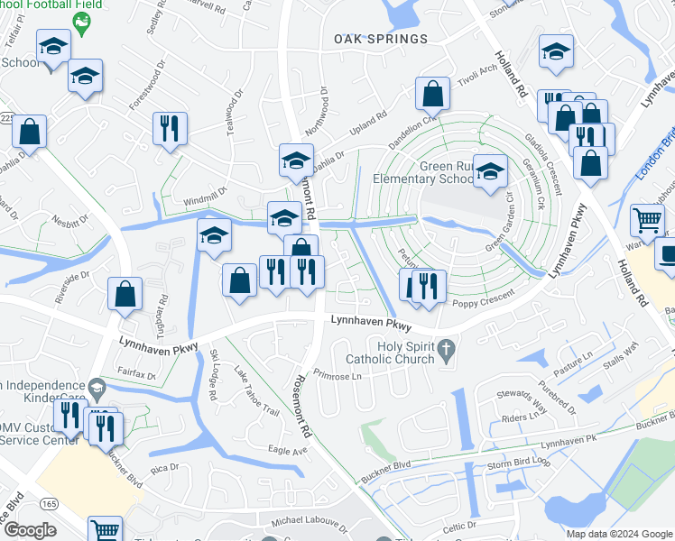 map of restaurants, bars, coffee shops, grocery stores, and more near 3505 Mountain Drive in Virginia Beach