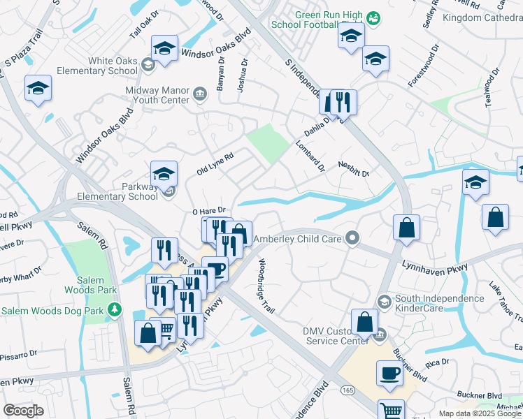 map of restaurants, bars, coffee shops, grocery stores, and more near 4216 Longwood Road in Virginia Beach