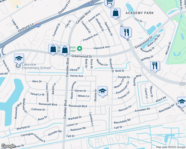 map of restaurants, bars, coffee shops, grocery stores, and more near 906 Basie Crescent in Portsmouth