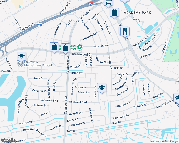 map of restaurants, bars, coffee shops, grocery stores, and more near 908 Horne Avenue in Portsmouth