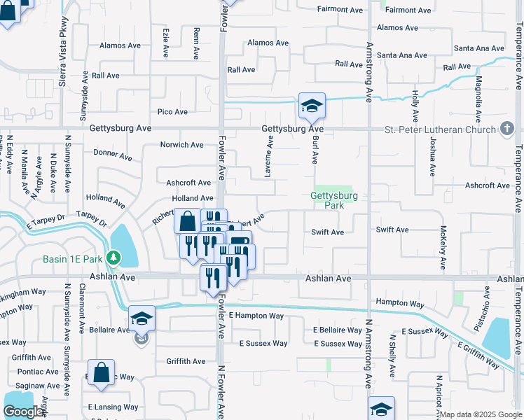 map of restaurants, bars, coffee shops, grocery stores, and more near 1965 Swift Avenue in Clovis