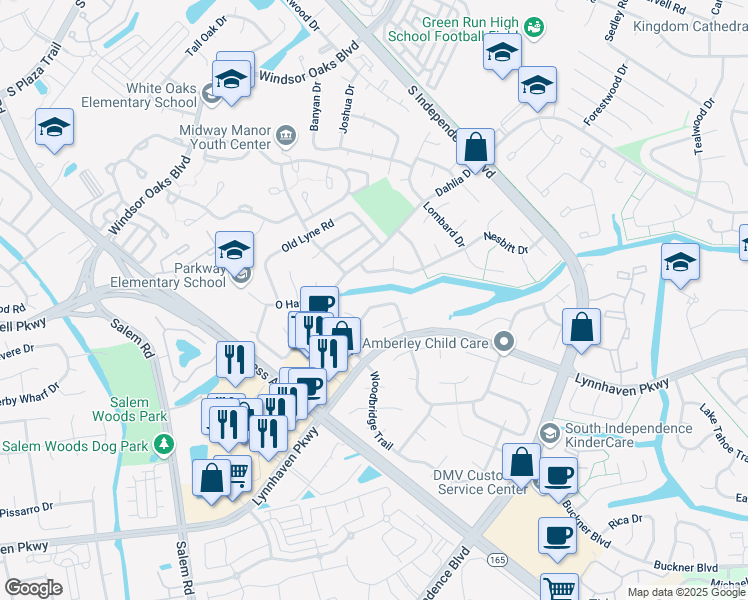 map of restaurants, bars, coffee shops, grocery stores, and more near 4216 Longwood Road in Virginia Beach