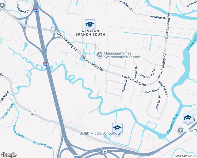 map of restaurants, bars, coffee shops, grocery stores, and more near 1508 Bateau Landing in Chesapeake