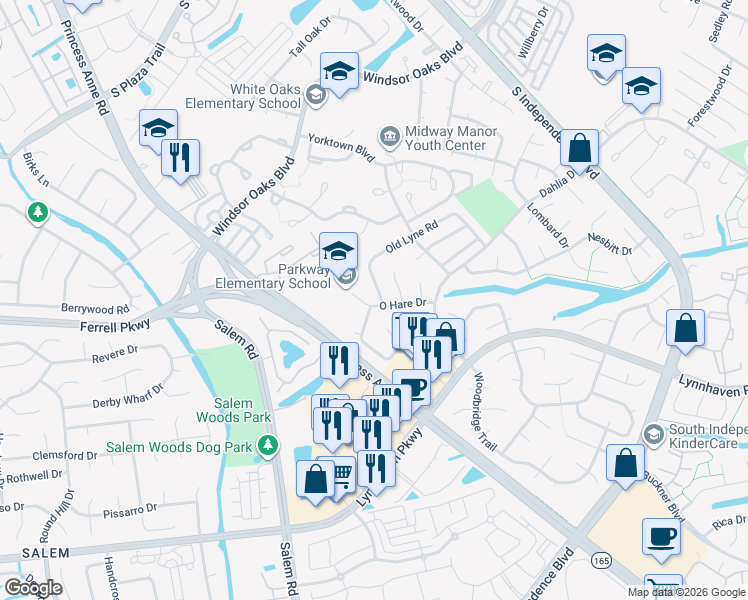 map of restaurants, bars, coffee shops, grocery stores, and more near 4240 Old Lyne Road in Virginia Beach