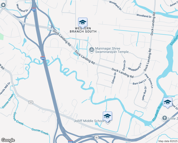 map of restaurants, bars, coffee shops, grocery stores, and more near 1508 Bateau Landing in Chesapeake