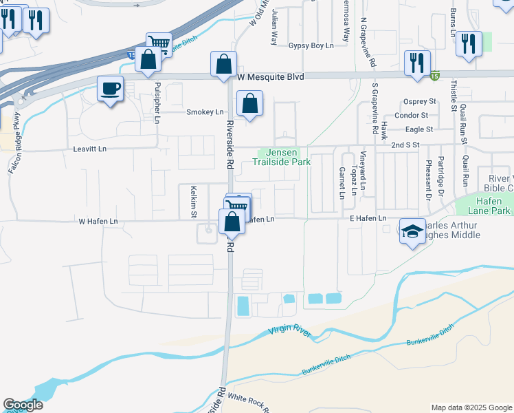 map of restaurants, bars, coffee shops, grocery stores, and more near 767 Moss Drive in Mesquite